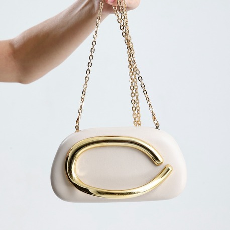 PAKSOY Kadın Krem Zincir Askılı Mini Kutu Abiye Clutch El Davet Gece Omuz Çantası