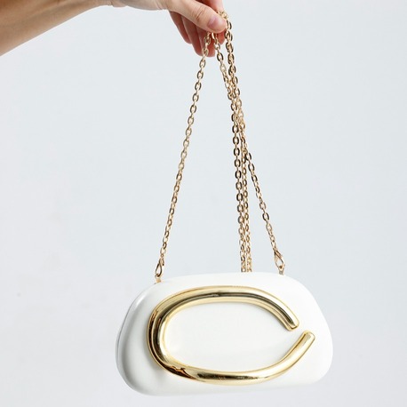 PAKSOY Kadın Beyaz Zincir Askılı Mini Kutu Abiye Clutch El Davet Gece Omuz Çantası