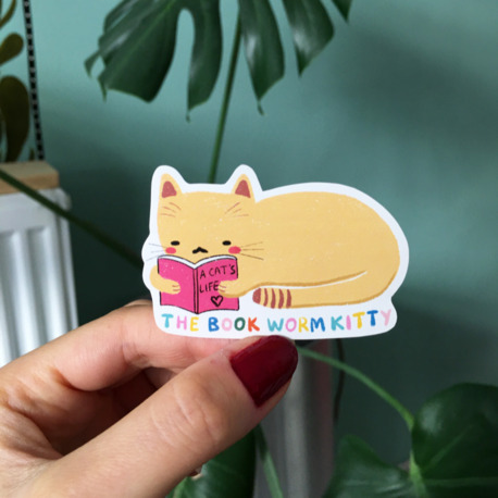 The Book Worm Kitty Sticker