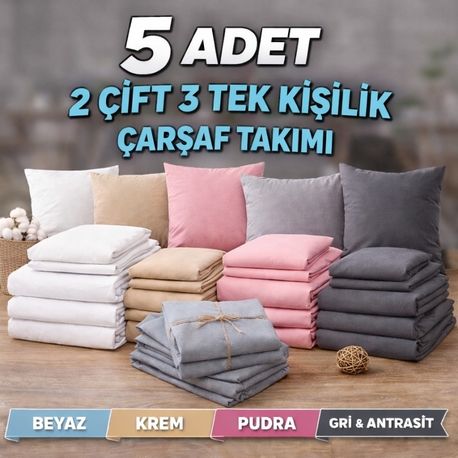 5 Adet ( 2 ÇİFT + 3 TEK ) ÇARŞAF TAKIMI 