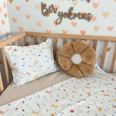 %100 Pamuklu Kumaş Minik Kuşlar Bebek Nevresim Takımı 