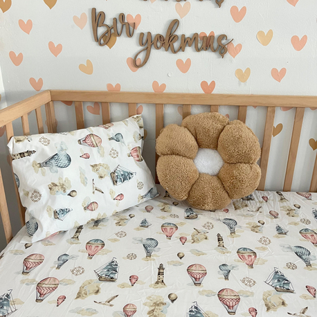%100 Pamuklu Kumaş Uçan Balon Bebek Lastikli Çarşaf Seti 