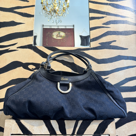 Gucci Black GG Canvas Large D-Ring Hobo Bag
