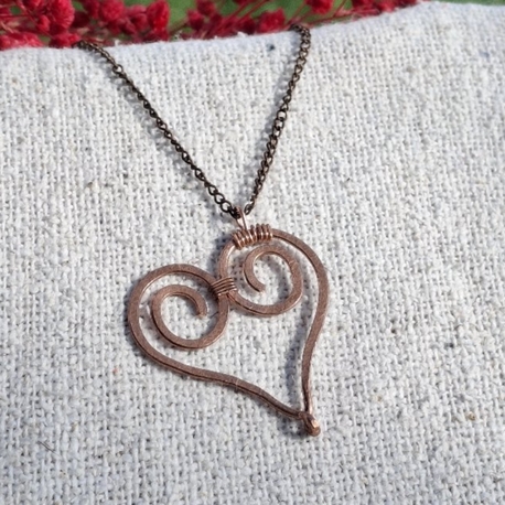 PH183 Bakır Tel Kalp Motif Kolye