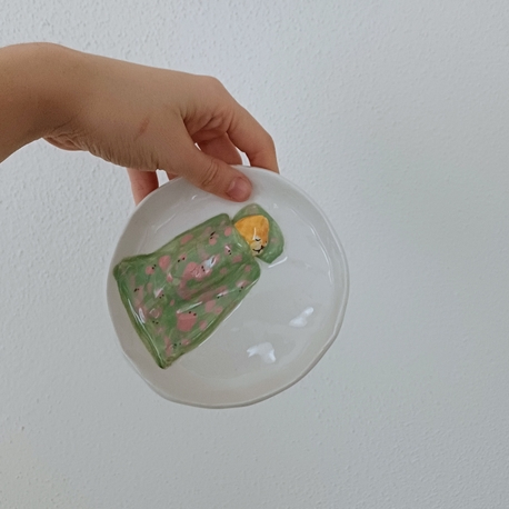 Uyuyan Kedili Seramik Takı Tabağı