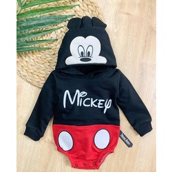 Mickey Baskılı Kapüşonlu Çıtçıtlı Body