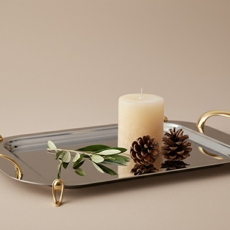 Arsel Duru Gold Kulp Ayaklı Çay Tepsi 31*48 Cm