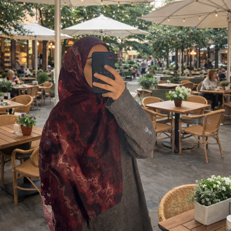Bambu Kraş Ebruli Desen Bordo Kırmızı