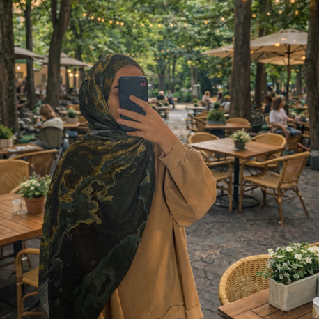 Bambu Kraş Ebruli Desen Lacivert Fıstıkyeşili