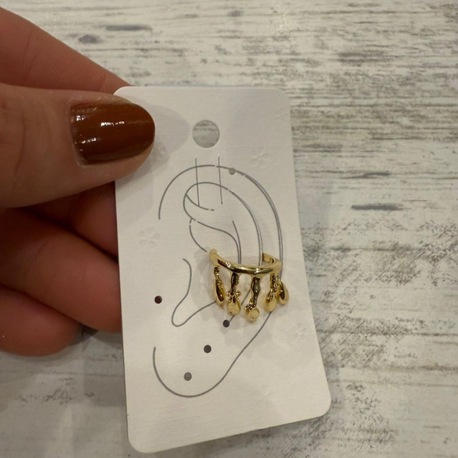 Sallantılı Mini Form Gold Kıkırdak Küpe (Ear Cuff)