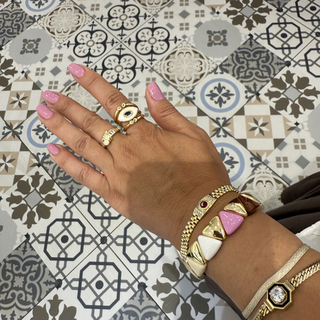 Pembe Beyaz Gold Üçgen Seramik Bileklik