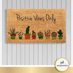 Paspashello Kaktüsler - Positive Vibes Only PVC Taban Coco Kapı Önü  Paspas