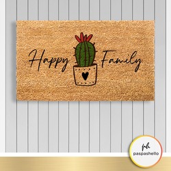Paspashello Happy Family - Kaktüs PVC Tabanlı Coco Kapı Önü Paspas