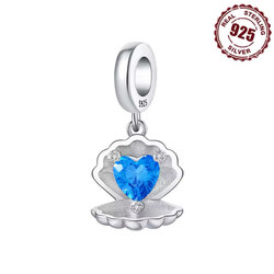 Mavi Kalp Taşlı İstiridye 925 Ayar Charm