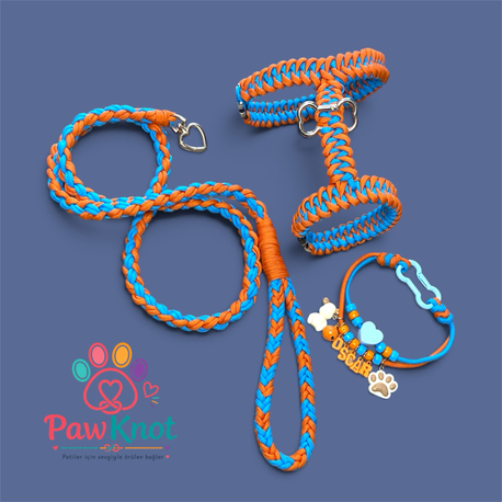 Pawknot Paracord 3’lü Pet Seti – İsme Özel Kolye + Göğüs Tasması + Gezdirme Kayışı
