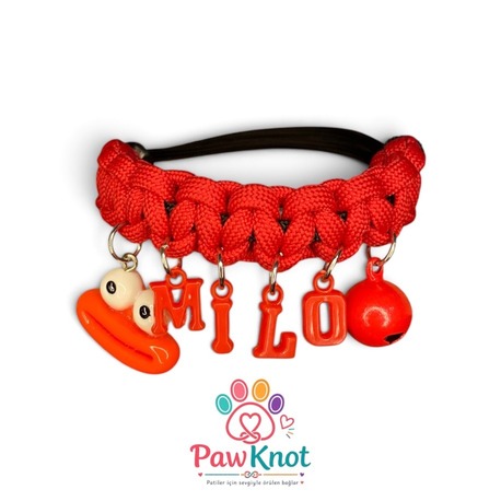 PawKnot Red Charms – İsimli & Figürlü Paracord Tasma