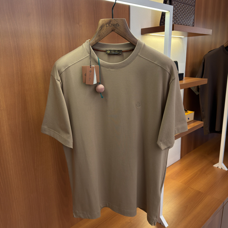 Loro Piana Merserize Kumaş Süt Kahverengi Logo Nakışlı T-shirt