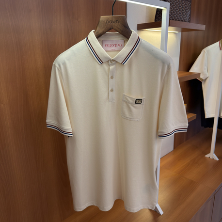 Valentino Krem Logo İşlemeli Polo Yaka T-shirt