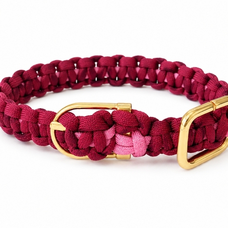 35 cm küçük ırk köpekler için paracord örme tasma pembe-kırmizi