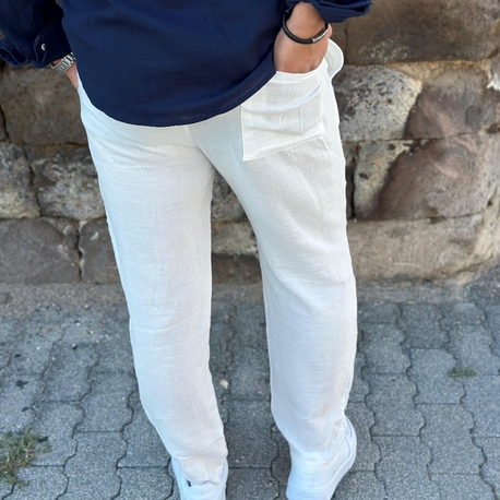 Beyaz Baggy Keten Pantolon