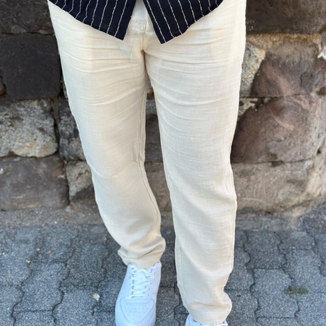 Krem Baggy Keten Pantolon 