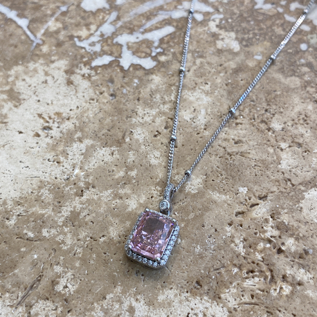 Pembe Kuvars 925 Gümüş Kolye