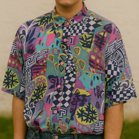 90’lar Desenli Vintage Gömlek – Renkli, Unisex, Oversize Stil