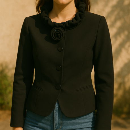 Armani Collezioni Siyah Blazer Ceket – İtalyan Tasarım – Çiçek Yaka Detaylı – 10 Beden