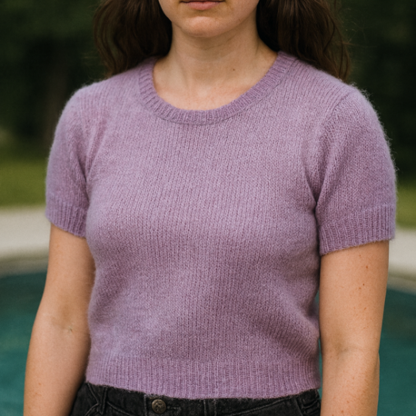 Agnès b. Paris Lila Mohair Karışımlı Kısa Kollu Triko – Made in France (Beden 3)