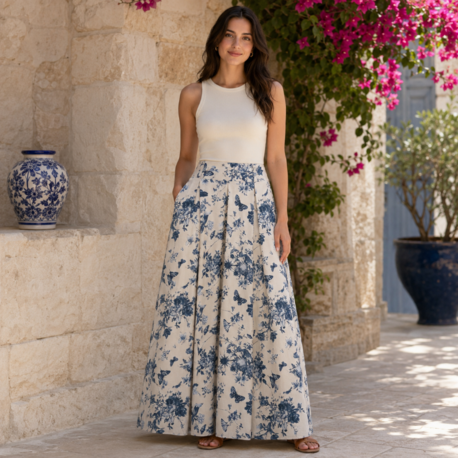 Giardino Blu %100 Pamuk Maxi Etek