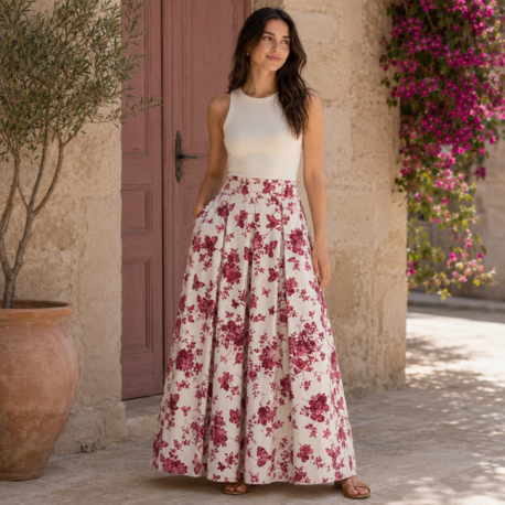 Giardino Rosso %100 Pamuk Maxi Etek