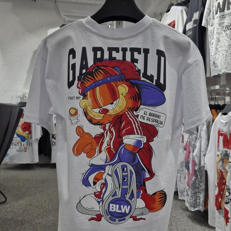Çocuk Garfield Baskılı Tişört | Beyaz Street Style Oversize