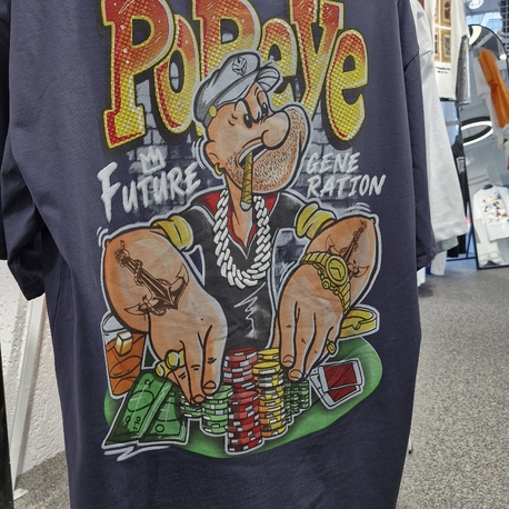 Popeye Poker Grafik Baskılı Oversize Siyah Tişört 