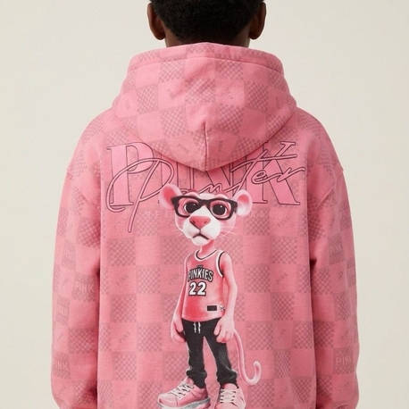 Pink Panther Pembe Desenli Çocuk Oversize Hoodie