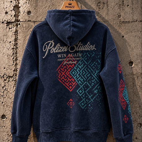 Oversize Vintage Yıkamalı Kapüşonlu Sweatshirt – Lacivert