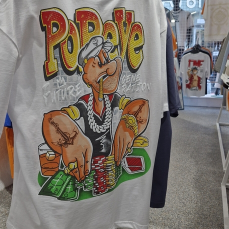 Popeye Poker Grafik Baskılı Oversize Beyaz Tişört