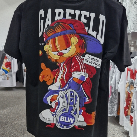 Çocuk Garfield Baskılı Tişört | Siyah Street Style Oversize