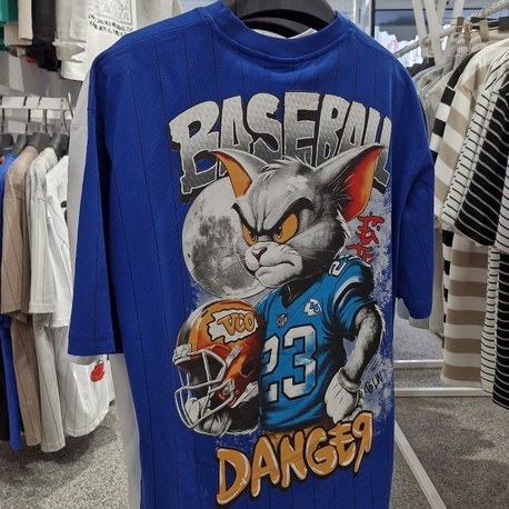 Baseball Danger Oversize Tişört – Mavi Streetwear Baskılı Unisex