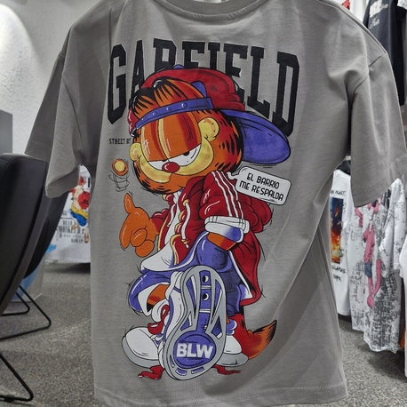 Çocuk Garfield Baskılı Tişört | Gri Street Style Oversize