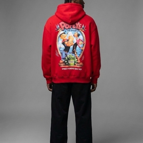 Popeye Oversize Unisex Kapüşonlu Sweatshirt – Kırmızı