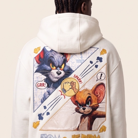 Tom & Jerry Oversize Unisex Kapüşonlu Sweatshirt – Beyaz