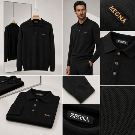 Zegna  ince Dokulu  Pamuk Polo Yaka Triko