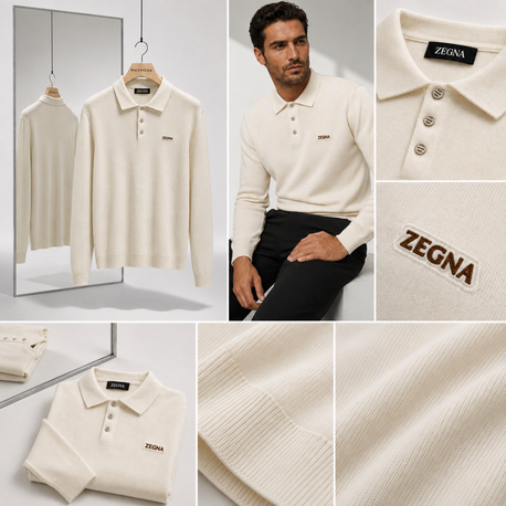 Zegna ince Dokulu Pamuk Polo Yaka Triko