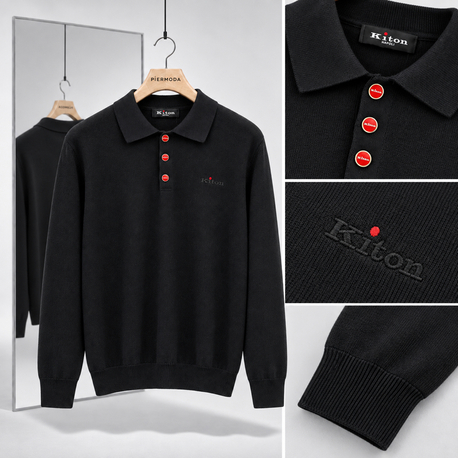 Kiton ince Dokulu Pamuk Polo Yaka Triko
