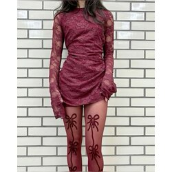 İthal Bordo Fiyonk Model Külotlu Çorap