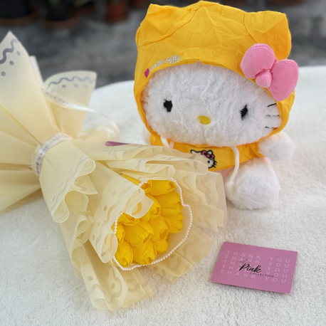 Tulumlu Hellokitty sarı lale buketi 