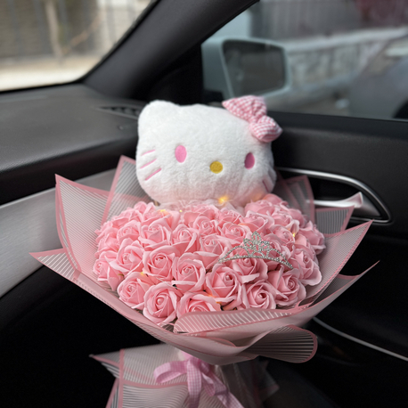 Büyük boy Özel tasarım Hellokitty kokulu solmayan gül buketi