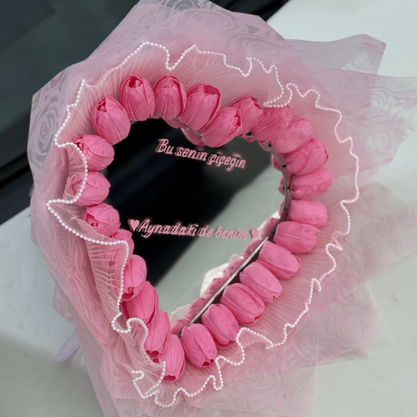 Aynalı lale buketi pembe 