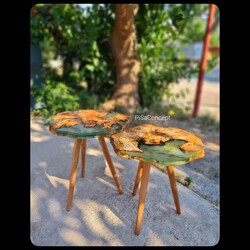 Epoksi Dolgulu Zeytin Sehpa Takımı