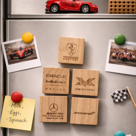 Formula 1 Temalı Ahşap Buzdolabı Magneti – 2’li Seçilebilir Set
